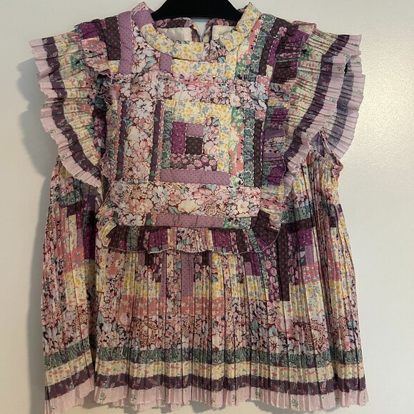 Sea New York- Naya pleated quilted floral print voile top, Sz M - Picture 1 of 4